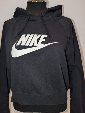 Nike Club Fleece Swoosh Cropped Hoodie Sweatshirt, Black, Large